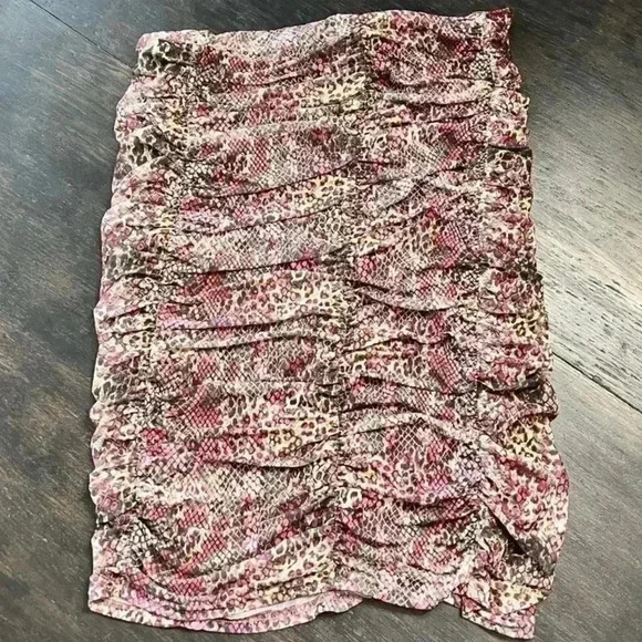 Bebe Ruched Mesh Midi Skirt, Pink Multi Snake Print, Lined, Size XL. NWT! - Picture 8 of 15